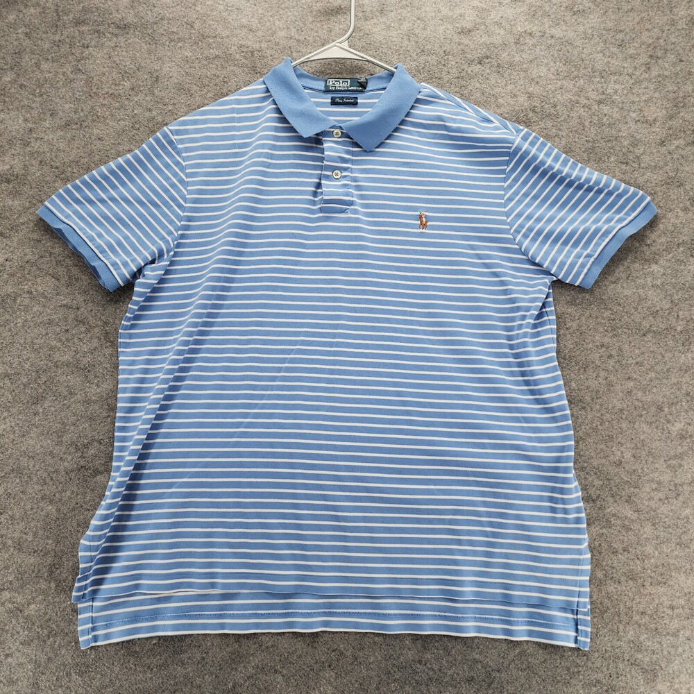 Ralph Lauren Polo Shirt Mens Extra Large Blue Short Sleeve Striped Pima